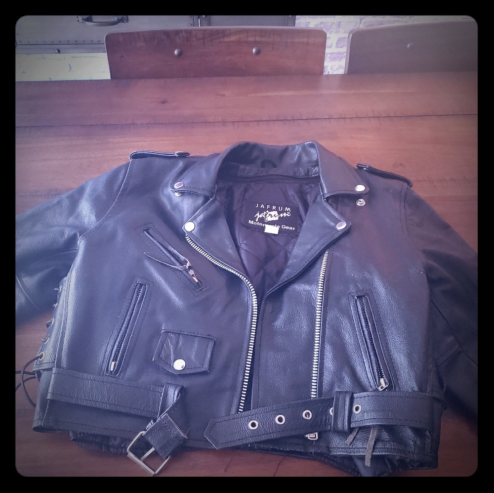 Women's leather motorcycle jacket